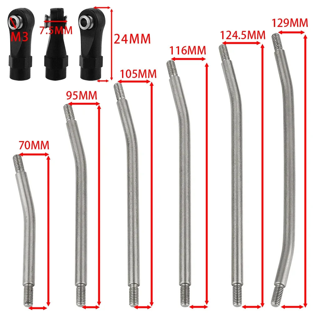 10PCS Metal RC Links Upper + Lower Linkage Chassis Link Set With Plastic Rod End For 1/10 AXIAL SCX10 II 90046 RC Crawler Car