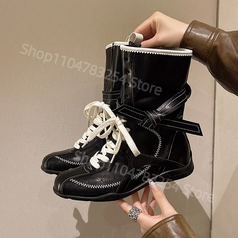 

Роскошные винтажные ботинки-бустер, женские осенне-зимние боксерские ботильоны из матовой кожи на шнуровке, Zapatos De Mujer, хит продаж