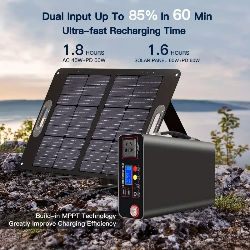90000mAh Portable Power Station High-Performance LiFePO4 Solar Generator  Home Emergencies 300w AC/DC/Type-C/USB Outputs