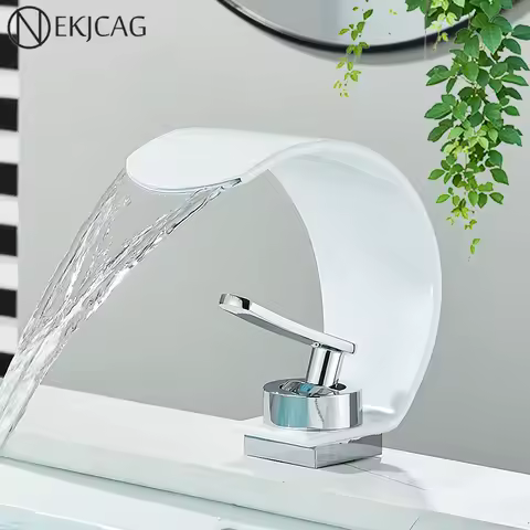 White Chrome Waterfall Basin Faucet Single Hole Deck Mount Single Handle Cold Hot Water Mixer Taps Bathroom Crane