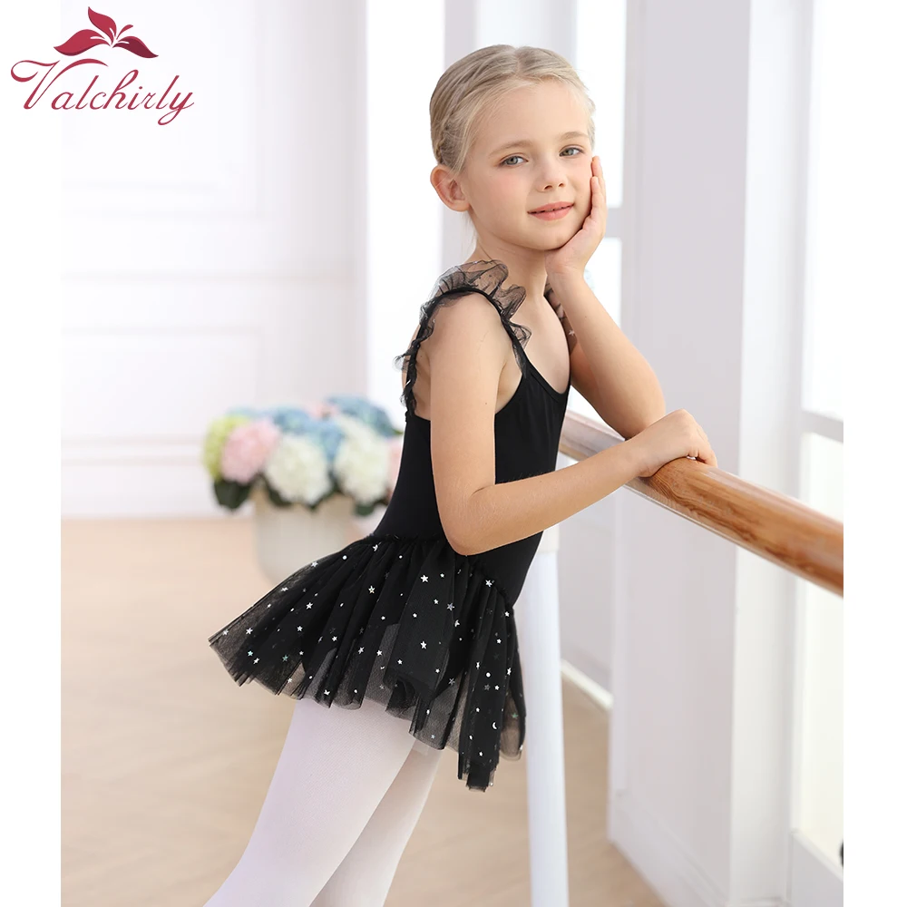 جديد ملابس الباليه طفل أطفال بنات توتو التنانير بريق Dancewear أداء راقصة الباليه الأكمام المرفرفة فستان القطن الناعم الوردي