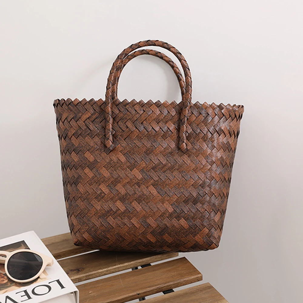 Moda Tecido Beach Basket Bag Bolsas Femininas Boho Bambu Handle Straw Bags para As Mulheres 2023 Rattan Bag Feminino Tote Purse Clutch