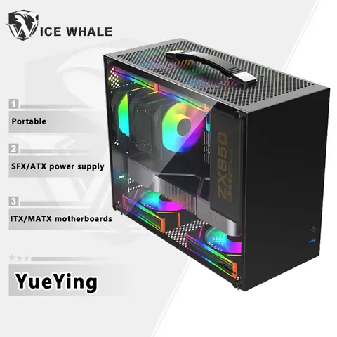 YueYing Portable Handheld Case Mini-ITX MATX Motherboard USB3.0 Desktop Mini Game Chassis SFX/ATX Power Supply
