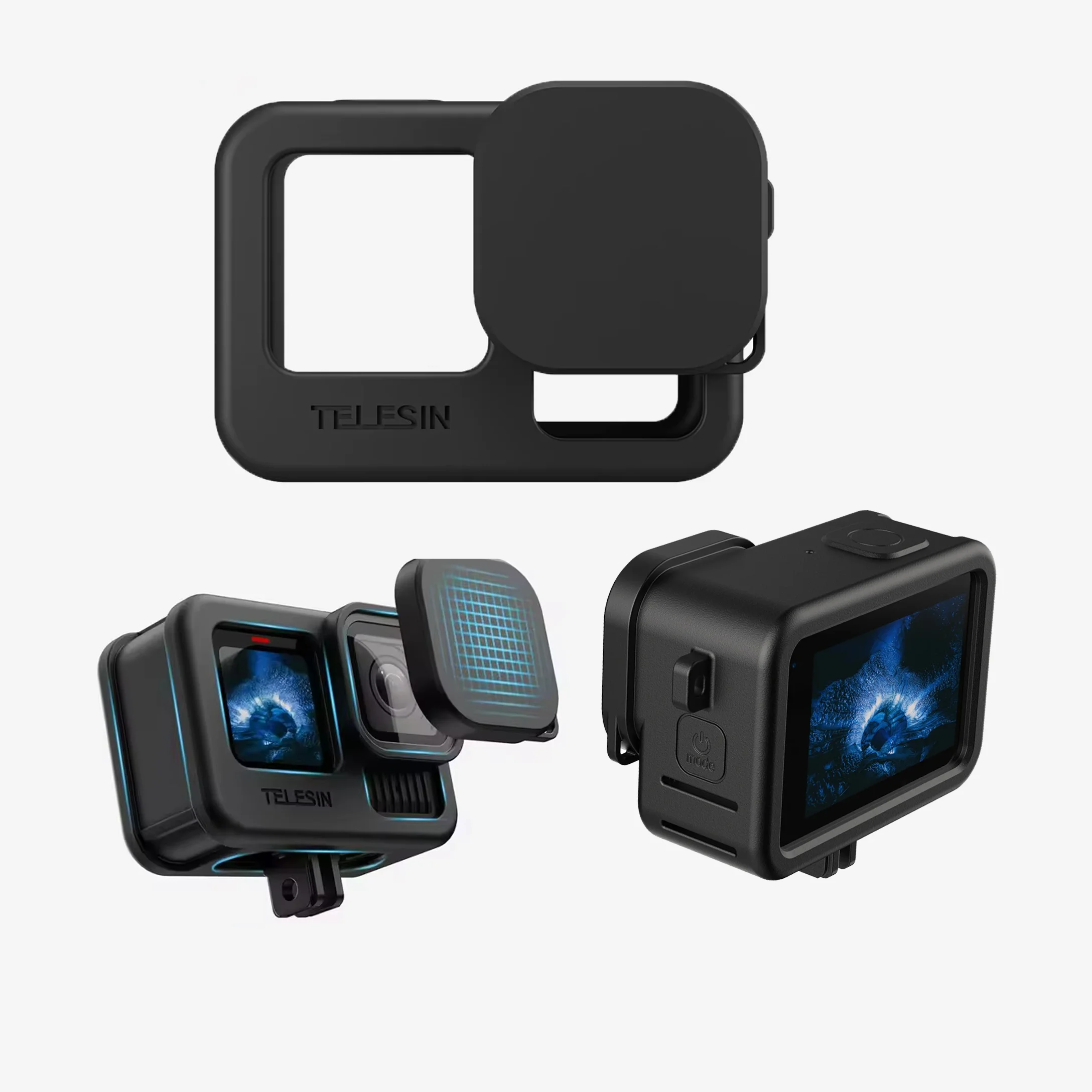 

TELESIN Upgraded Silicone Protective Case for GoPro Hero 13 12 11 10 9 Black Accessories Lens Cap Black Hand Neck Wrist Strap