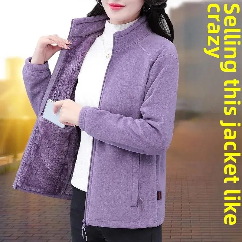 Warm Fleece Jacket Women's Autumn Winter New Style Middle-Aged Mom Double-Sided Fleece Ladies Thicke