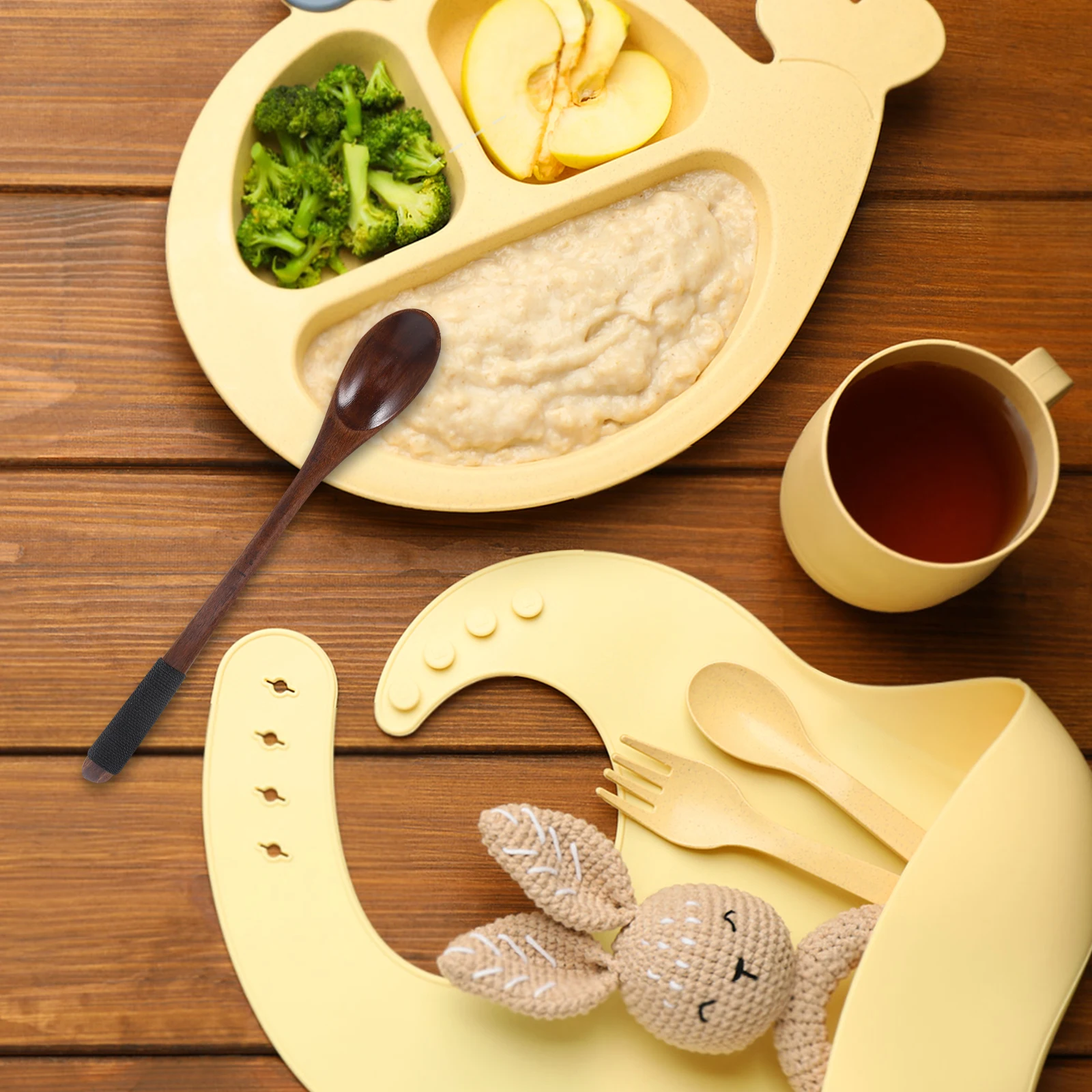 

5 pcs Children Wooden Spoons Japanese Style Long Handle Spoon For Eating Soup Dessert Coffee Stirring Kitchen Utensil Set