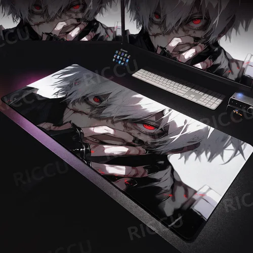 Imagen 2 del producto Anime grande Tokyo Ghoul, teclado de ordenador para el hogar y la Oficina, alfombrilla de escritorio con borde de bloqueo fresco, cómic blanco y negro, alfombrillas para juegos de Pc XXL