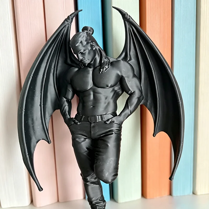 Gothic Bat Wing Male Sculpture Demon Warrior Statue Bookcase Display Ornament Dark Art Desktop Home Decor Collectible Figurine
