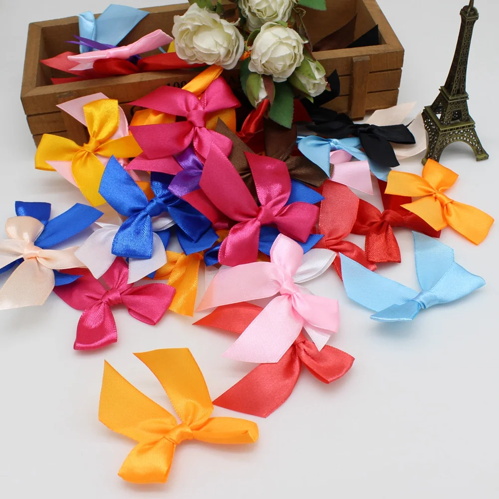 50pcs 6*7cm mix Colors Mini Handmade DIY Satin Ribbon Bow Home Wedding Gifts Box Decoration for Crafts Garment Texti