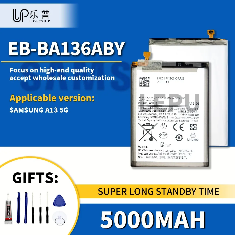 

Сменный аккумулятор для телефона емкостью 5000 мАч EB-BA136ABY для SAM A13 5G + набор инструментов SAMSUNG A13 5G, оригинальный аккумулятор высокого качества EB-BA136ABY
