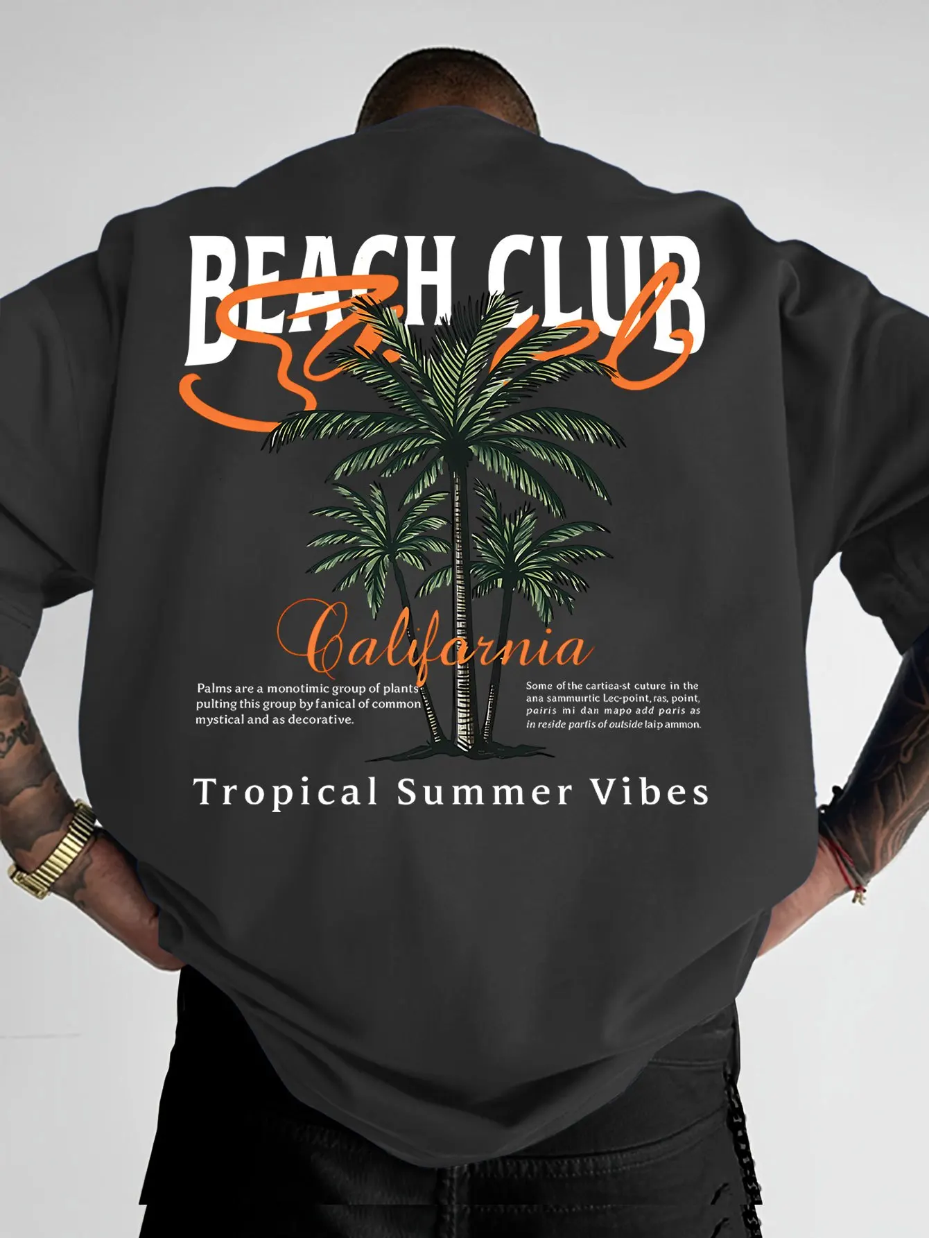 California Beach Club Palm Tree Print on Premium Soft Cotton Mens T Shirt Perfect for Summer Tropical Casual Style Fashion Trend