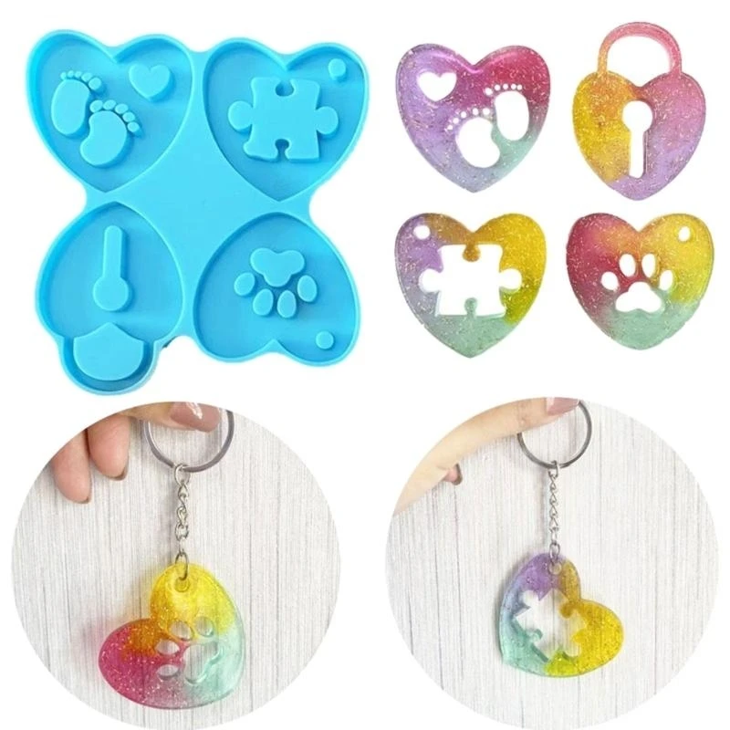 

Keychain Casting Mold Heart Shaped Silicone Molds DIY Pendant Making Mould Versatile Keyring Mold Home Decorations