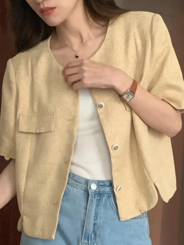 

Ele ort Knitted Tweed Jaet Single Button Chic Sle Women's Sweater Faionable Casual Wear Spring 2025