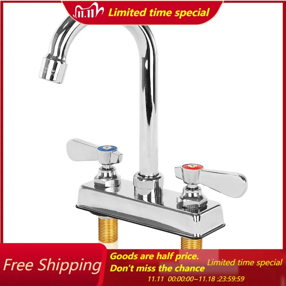 

Commercial Bar Sink Faucet 4 Inch Center Deck Mount Bar Sink Faucet 2 Hole Brass Constructed & Chrome Polished with