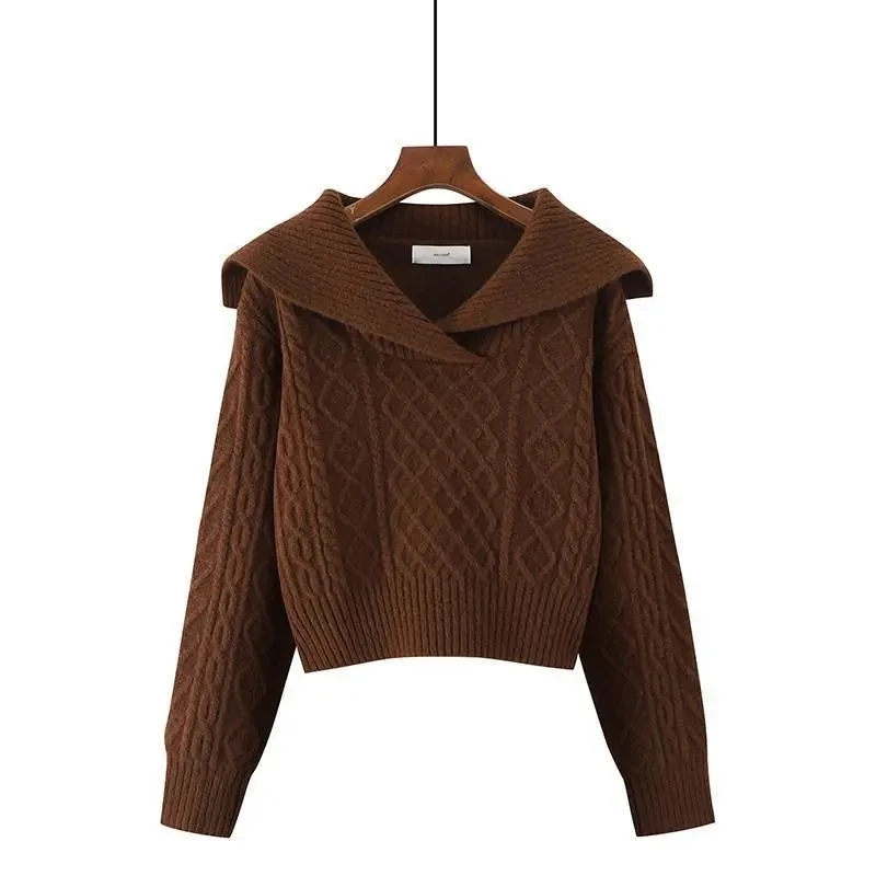 

Autumn Winter Female Coat Loose Knitting Jumper Casual Ladies Women Sweater Elegant Lapel Pullover Sweater