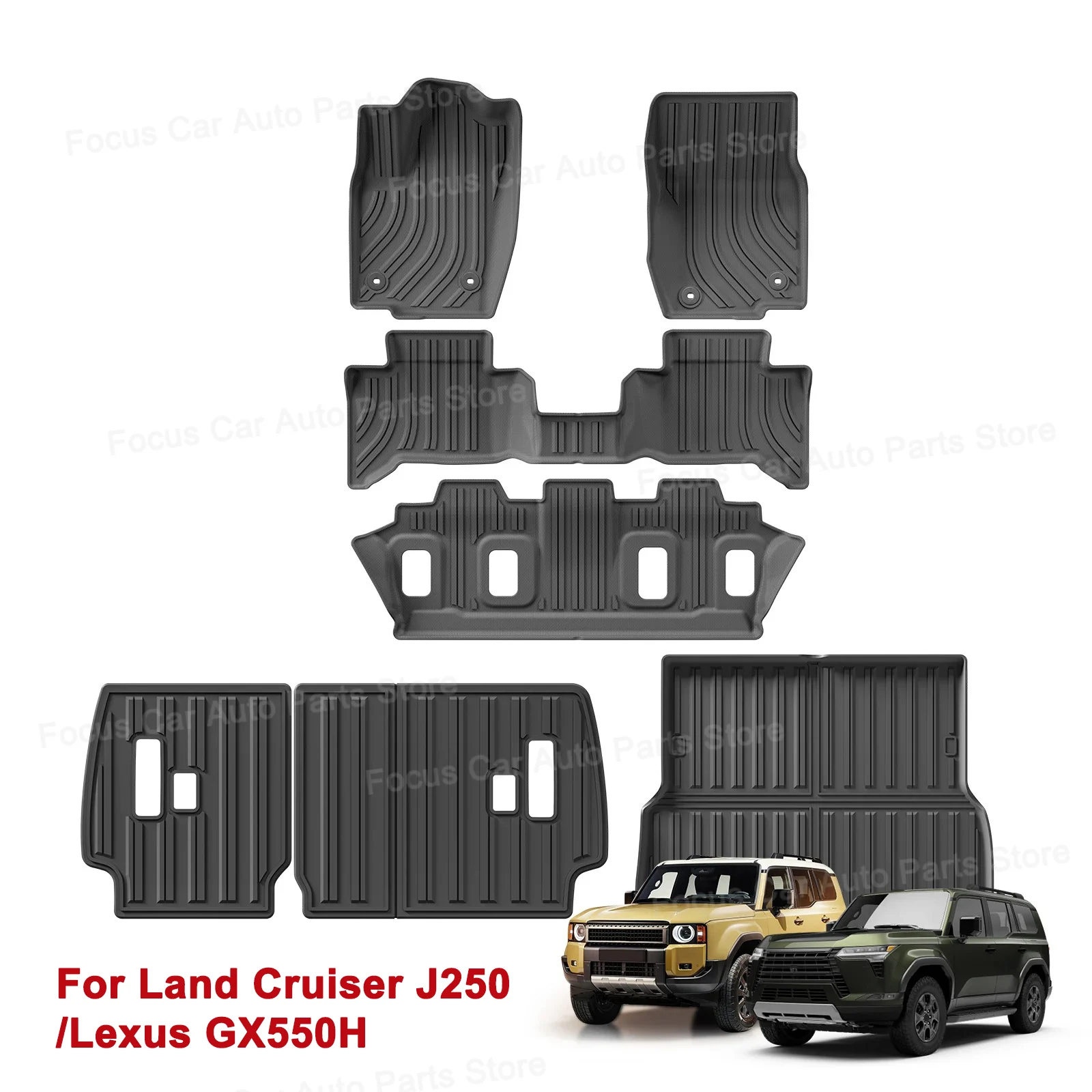 

For 2024 Toyota Land Cruiser Prado J250 5seat US Version Car Floor Mats Trunk Pad TPE 3D Foot Mat Black Left Rudder