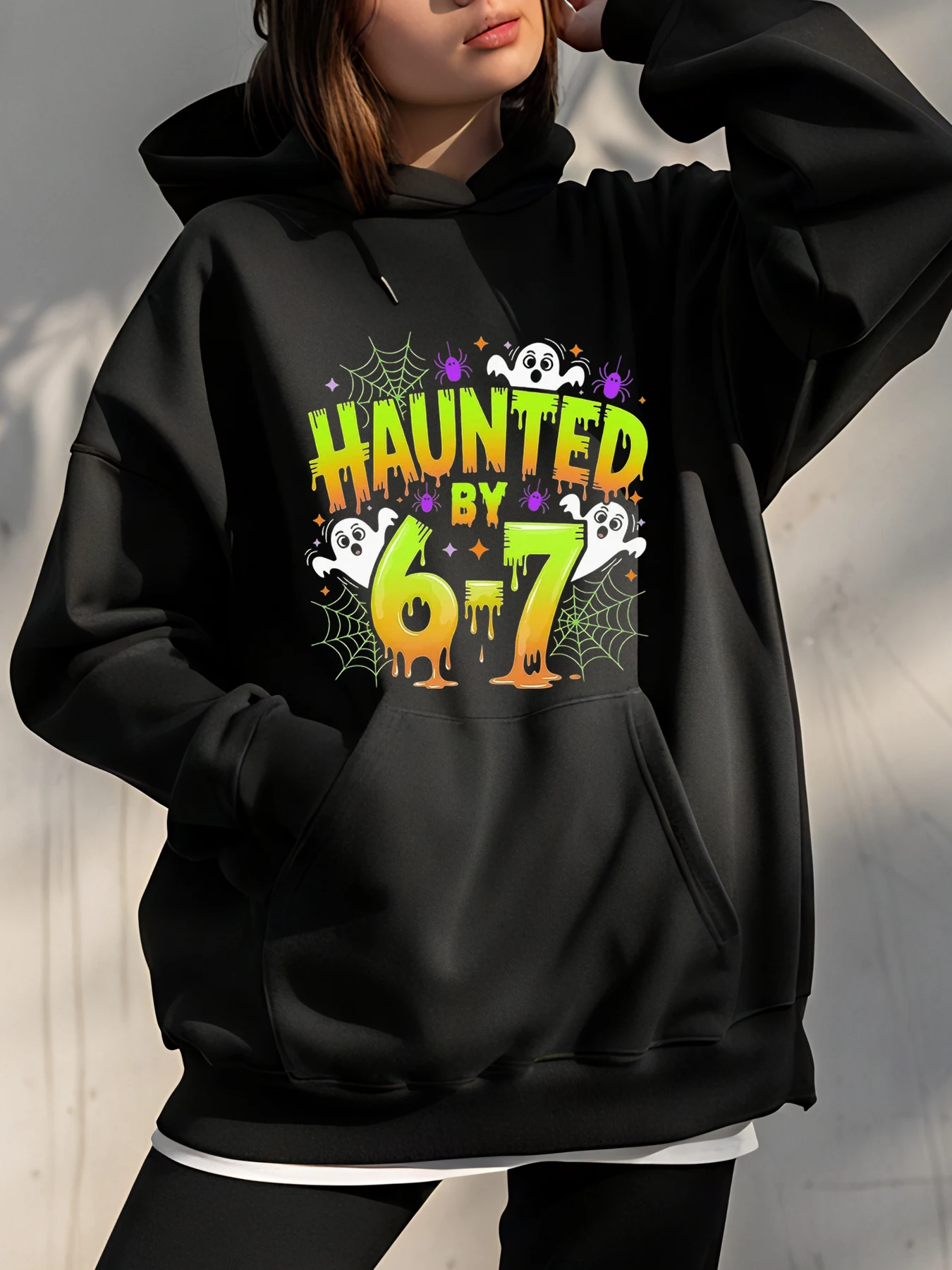 

Толстовка с капюшоном на Хэллоуин с привидениями на 6-7 призраков, женская повседневная толстовка с принтом, праздничный костюм, одежда для девочек и подростков