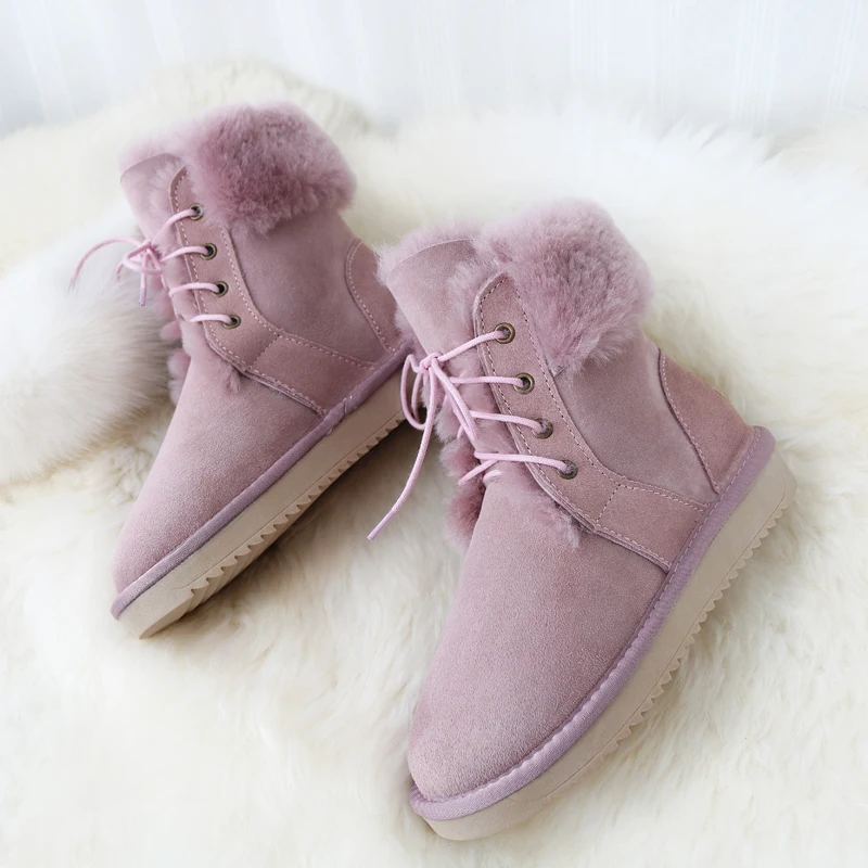 G&Zaco Genuine Sheepskin Boots Women Sheep Wool Boots Shoes Suede Leather Sheep Fur Boots Mid-calf  Flat Warm Winter Shoes