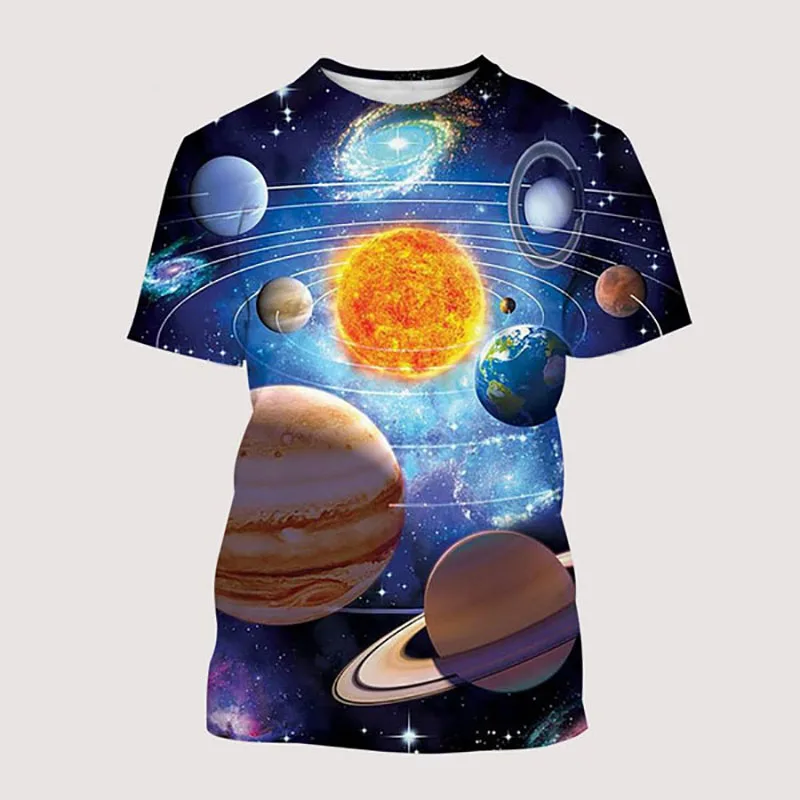 Galaxy Outer Space Planet 3D Print T-Shirts Summer Men\'s Woman Short Sleeve T Shirt Oversized Harajuku Tops Tees Kids Clothing