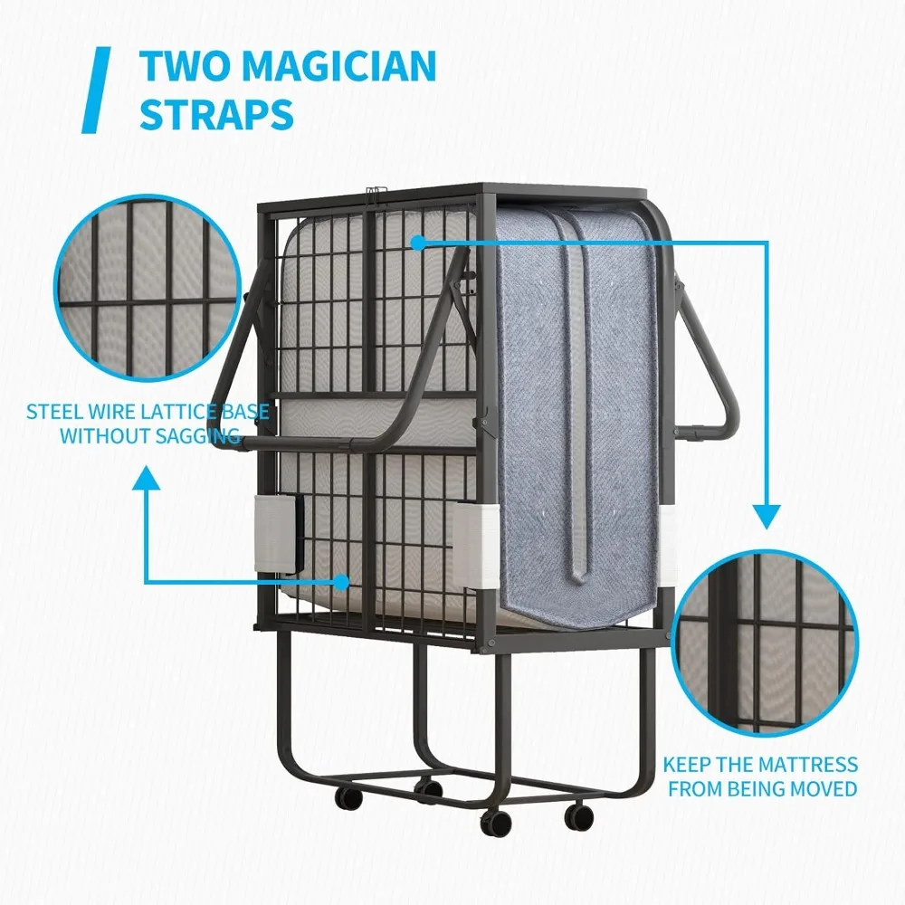 Складная кровать с матрасом, раскладная кровать для взрослых с изголовьем и пылезащитным мешком, 5-дюймовая портативная складная кровать для гостей