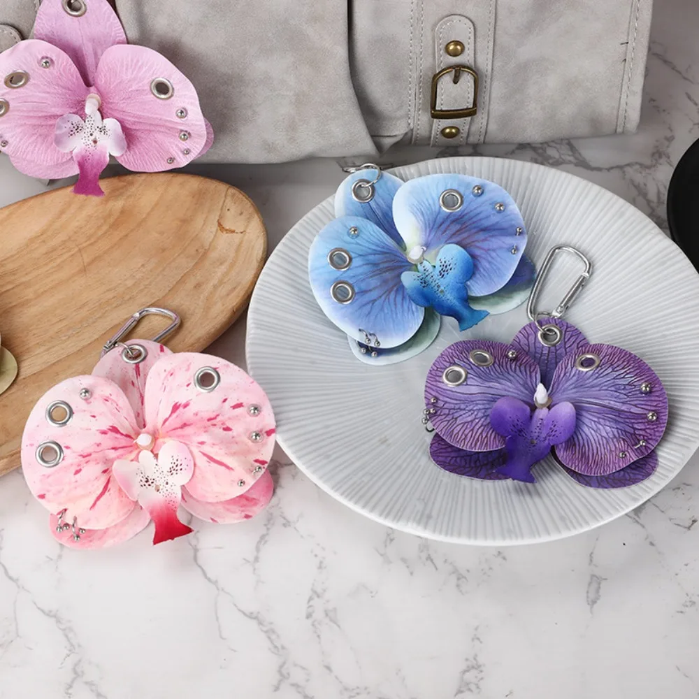 Creative Simulation Flower Orchid Lily Keychain Colorful Backpack Decoration Simulation Flower Keyring Gifts Flower Bag Pendant