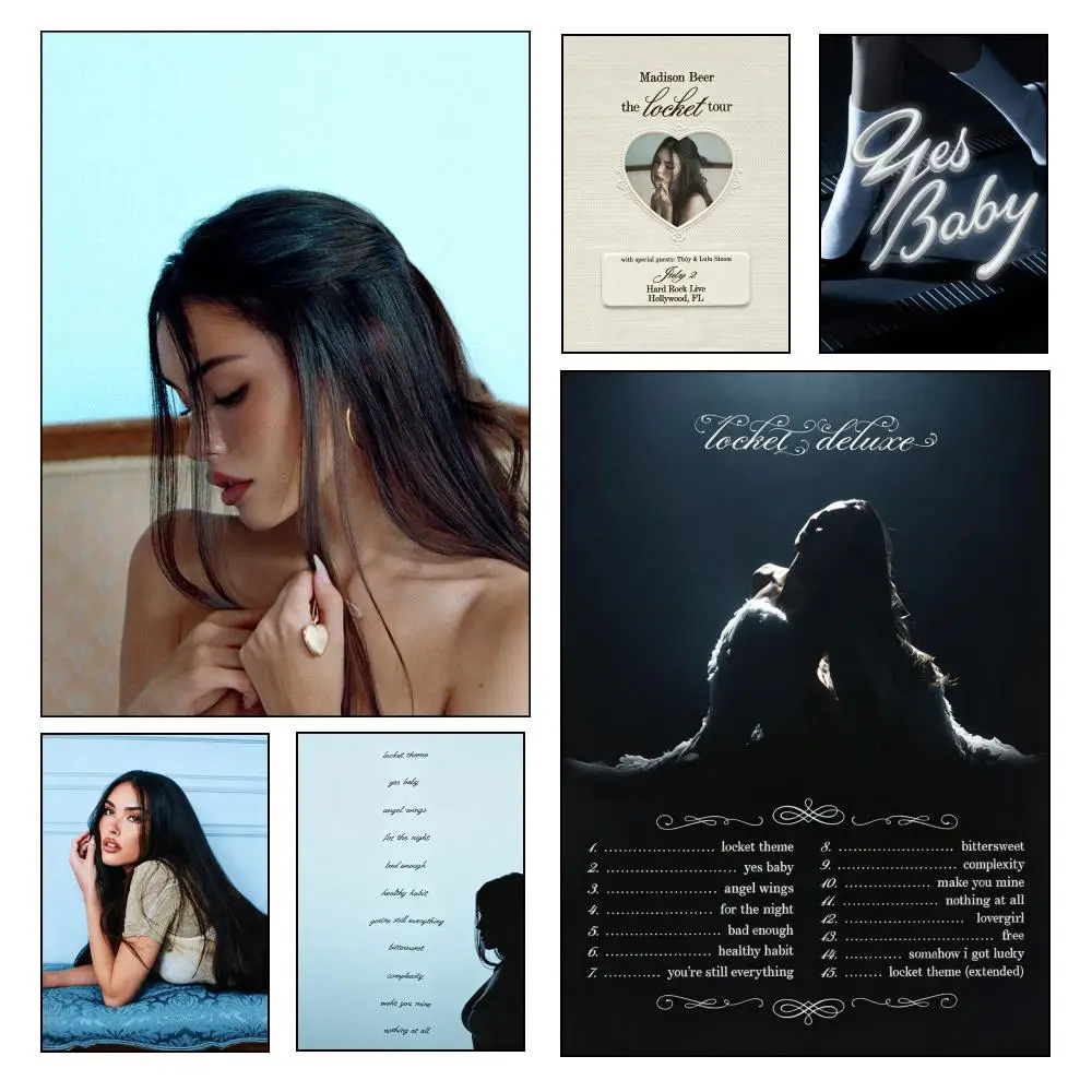 Póster estético de Madison Beer, cantante, con diseño de medallón, de alta calidad, ideal para decorar paredes de dormitorios o salones, también disponible como adhesivo.