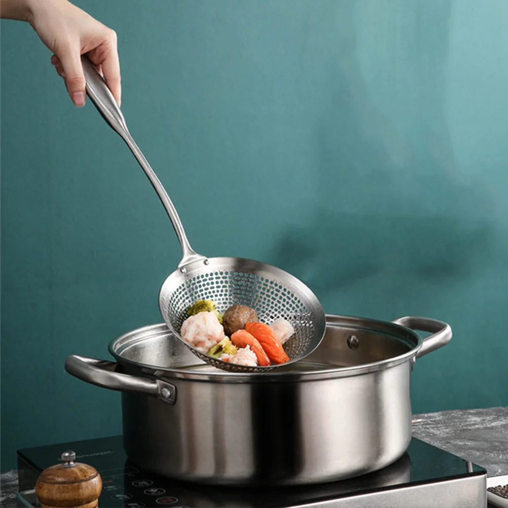 

Large Stainless Steel Fine Mesh Strainer Long Handle Kitchen Skimmer Ladle Rustproof Hanging Hole Practical Oil Soup