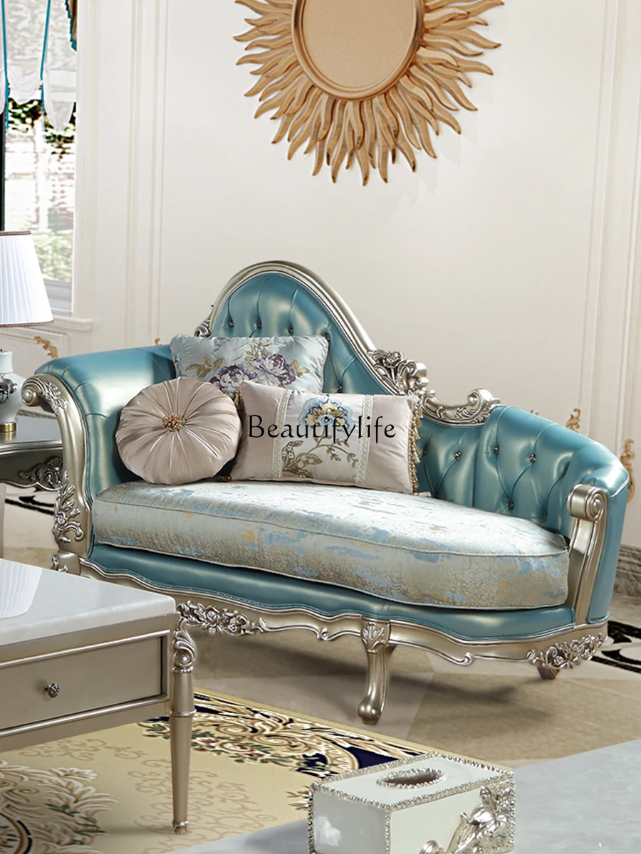 

European-Style New Classical Chaise Longue Sofa Fabric Beauty Bed All Solid Wood Carved High-End Luxury