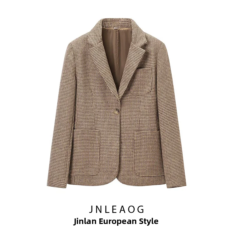 JNLEAOG Women's Fashion Comfortable Slim Fit Plaid Suit Jacket Autumn New Style Polyester Fabric Ladies Premium Quality