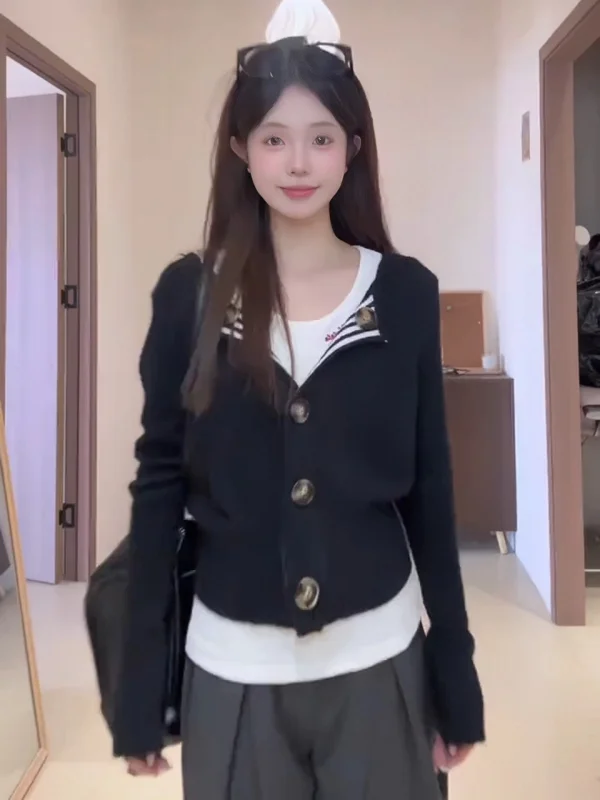 Ele polyvalent grande taille femmes Vintage Sle tricoté Bla pull col montant Design coréen trajet Faion Long Sve