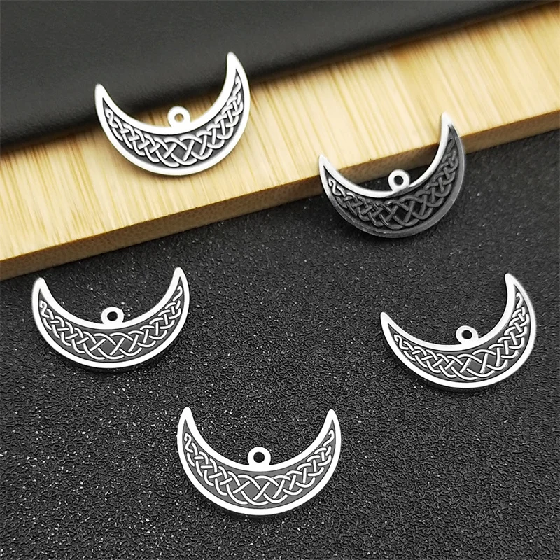

5PCS Crescent Moon Celtic Knot Charm Stainless Steel Pendant For DIY Keychain Bracelets Jewelry Making Supplies Accessories