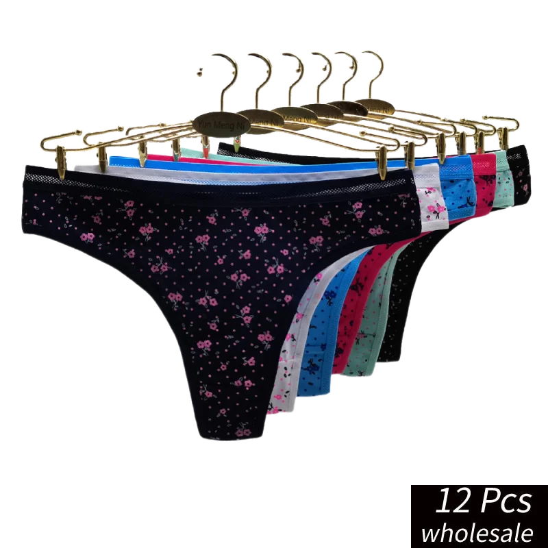 Alyowangyina 12 Pcs/lot Wholesale Women Intimates Panties Sexy Women's Printed Thong Soft Cotton Underwear Briefs #87438