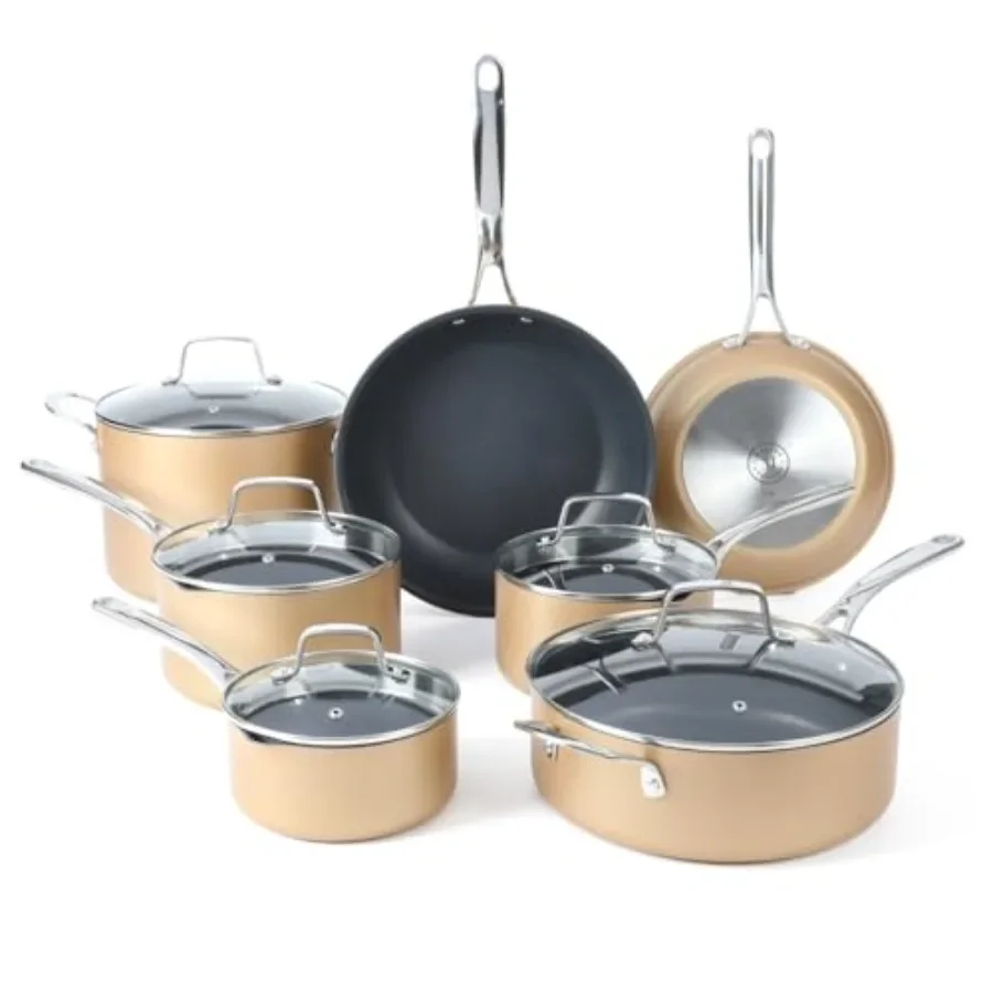

12 Piece Heavy Gauge Aluminum Hard Anodized Premium Nonstick Cookware Set Induction Safe with Copper Exterior and Black Interio