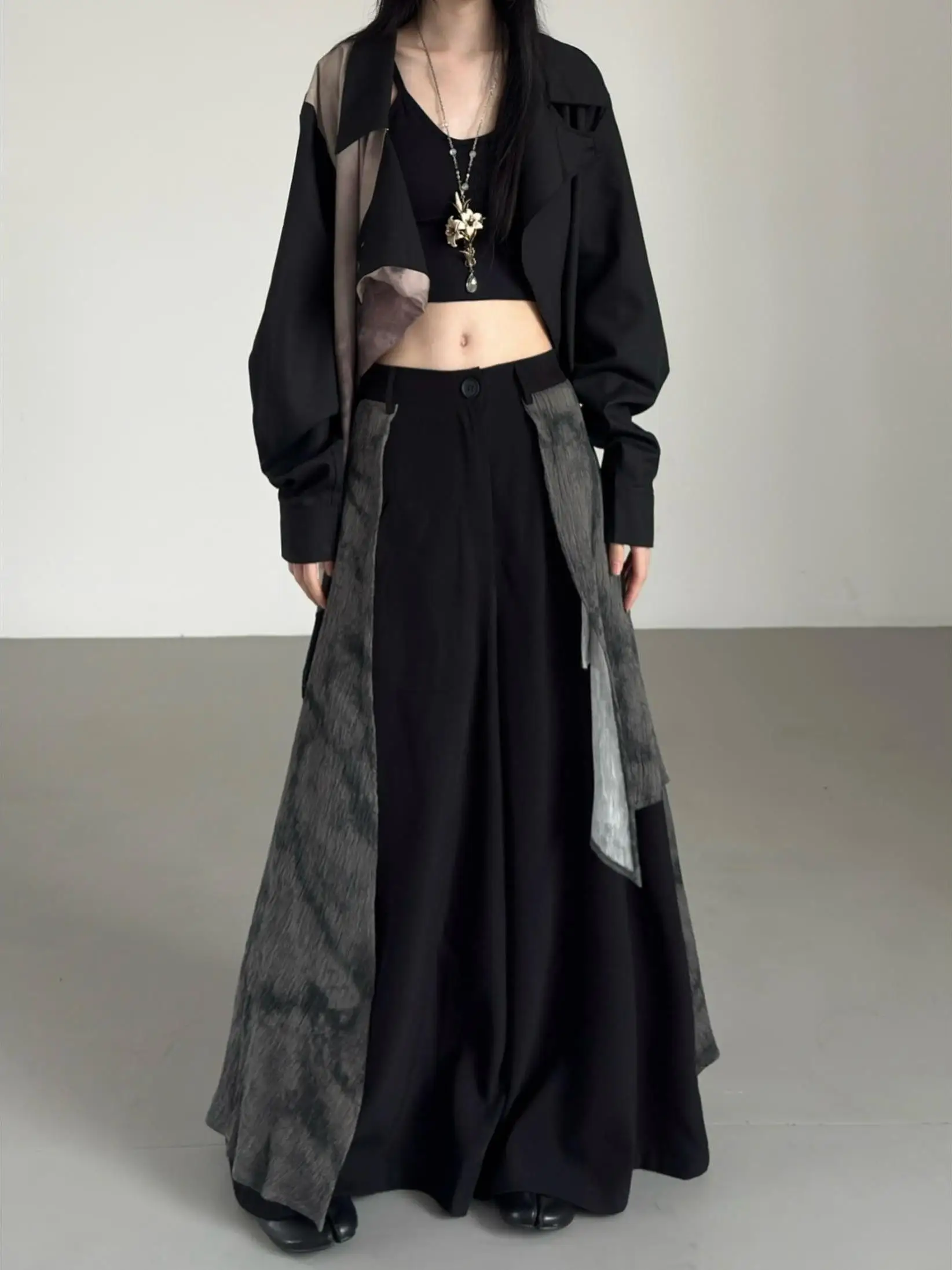 

New Chinese Sle Wide Leg Pants ex Asymmetrical Design Casual Loose Fit Long Trousers Youth Faion Casual Pants