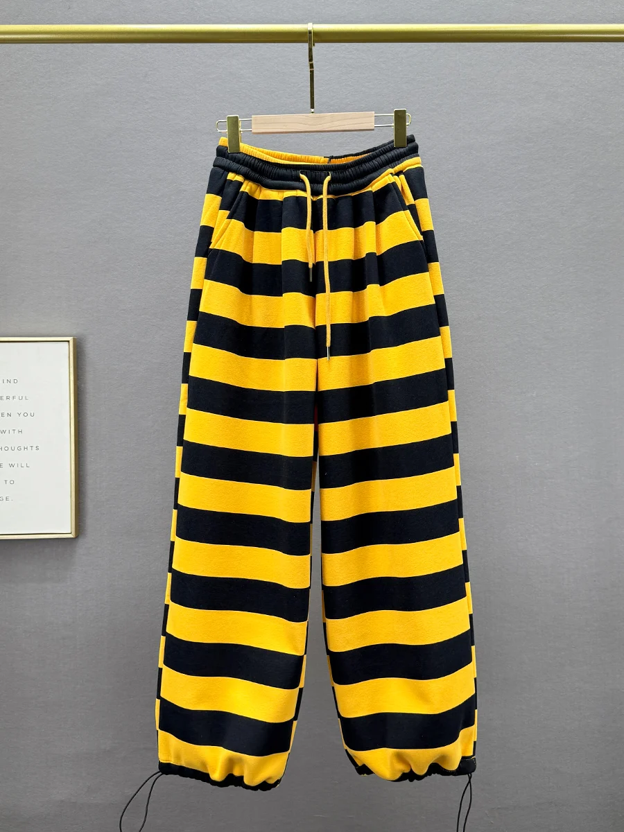 

Женские широкие брюки на флисовой подкладке, повседневные брюки с эластичной резинкой на талии, свободные длинные брюки с высокой талией, зима 2024, новое поступление