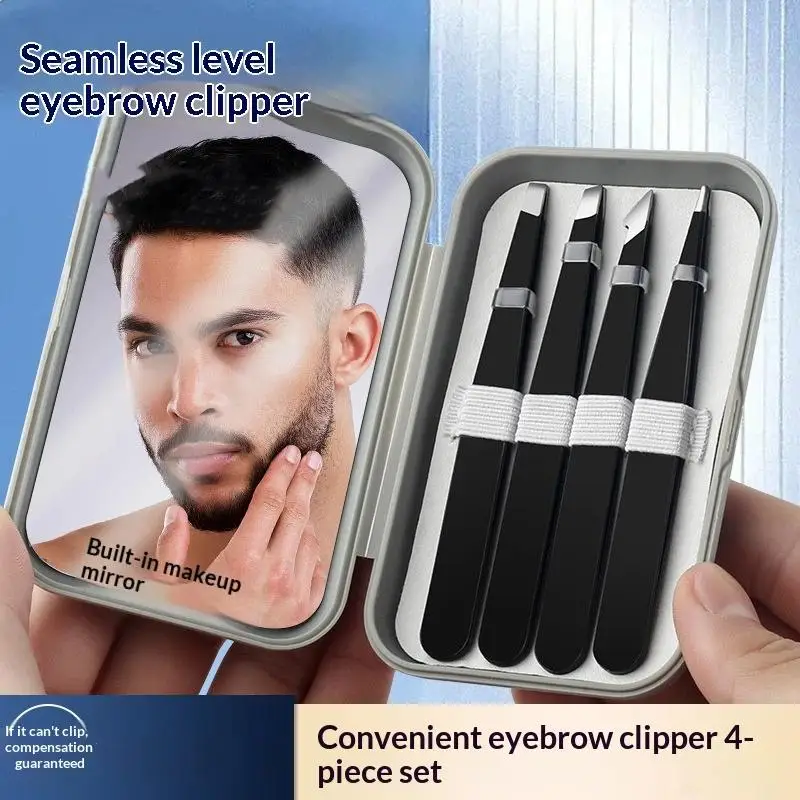 

Набор инструментов для бровей из нержавеющей стали из 4 предметов, профессиональные пинцеты и набор для ухода за волосами с зеркальным футляром, прецизионные насадки
