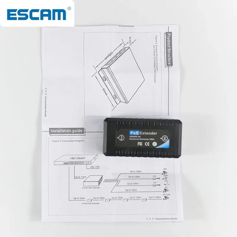 ESCAM 1 Port 10/ 100M PoE Extender IEEE 802,3 af Für Ethernet Security Systeme IP Kamera