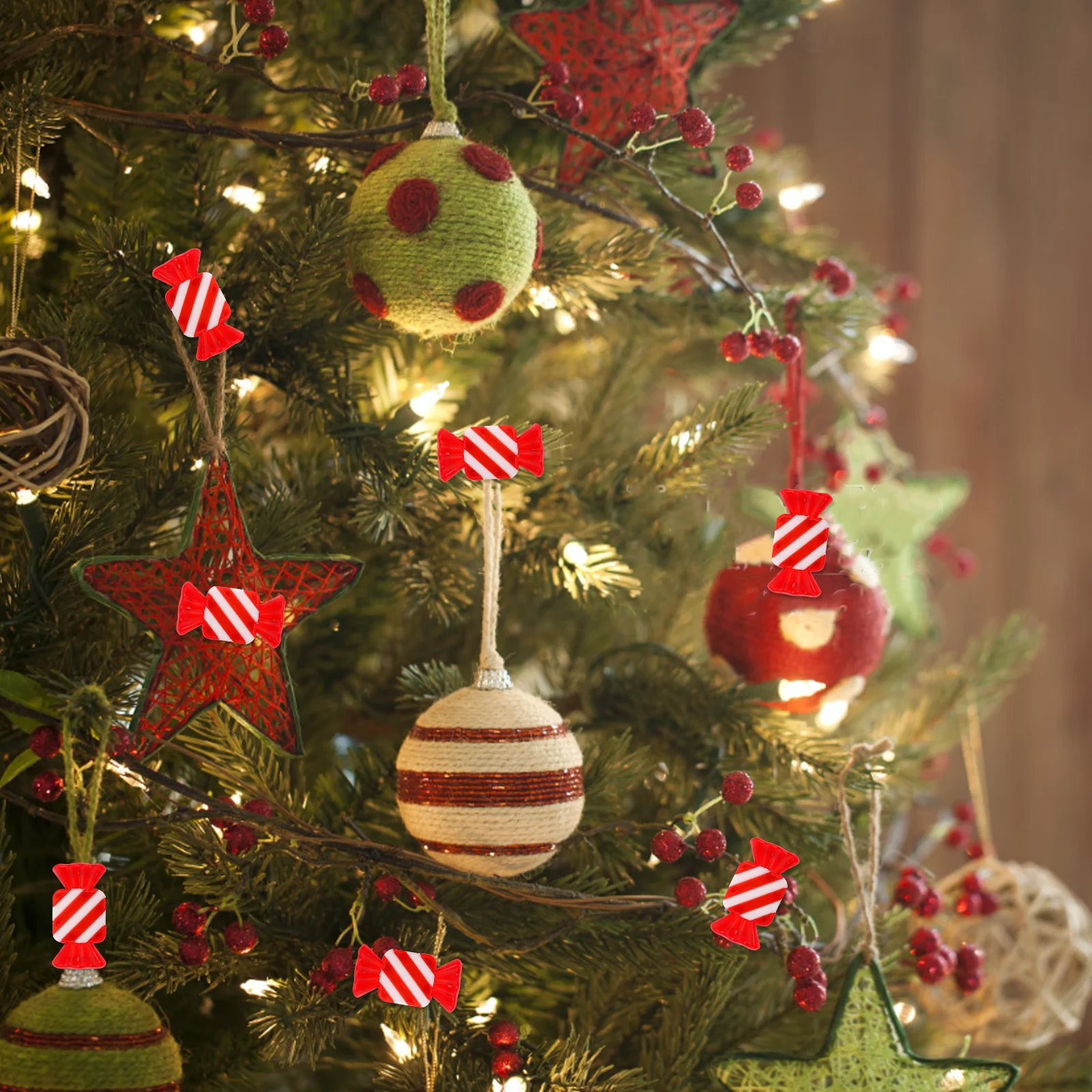 

20pcs Candy Hanging Ornament Stripy Peppermint Decor Christmas Tree Small Sweet Plastic Fake Sweets Xmas Pendant Outdoor