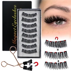 8Pcs Magnetic Eyelashes No Glue Needed Magnetic False Eyelashes with Applicator Reusable Thick Natural Effect 5 magnets Lashes