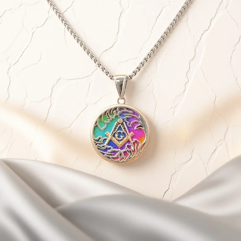 Colorful Enamel Round Symbol Pendant Necklace, Retro Relief Medallion Clavicle Chain, Commemorative Jewelry Gift for Men & Women