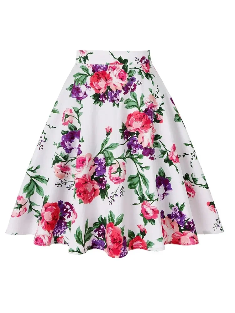 

Retro Summer Gothic 1950s Women Skirt 2024 New Harajuku Vintage Tutu Floral Print School Swing High Waist Casual Women's Skirts