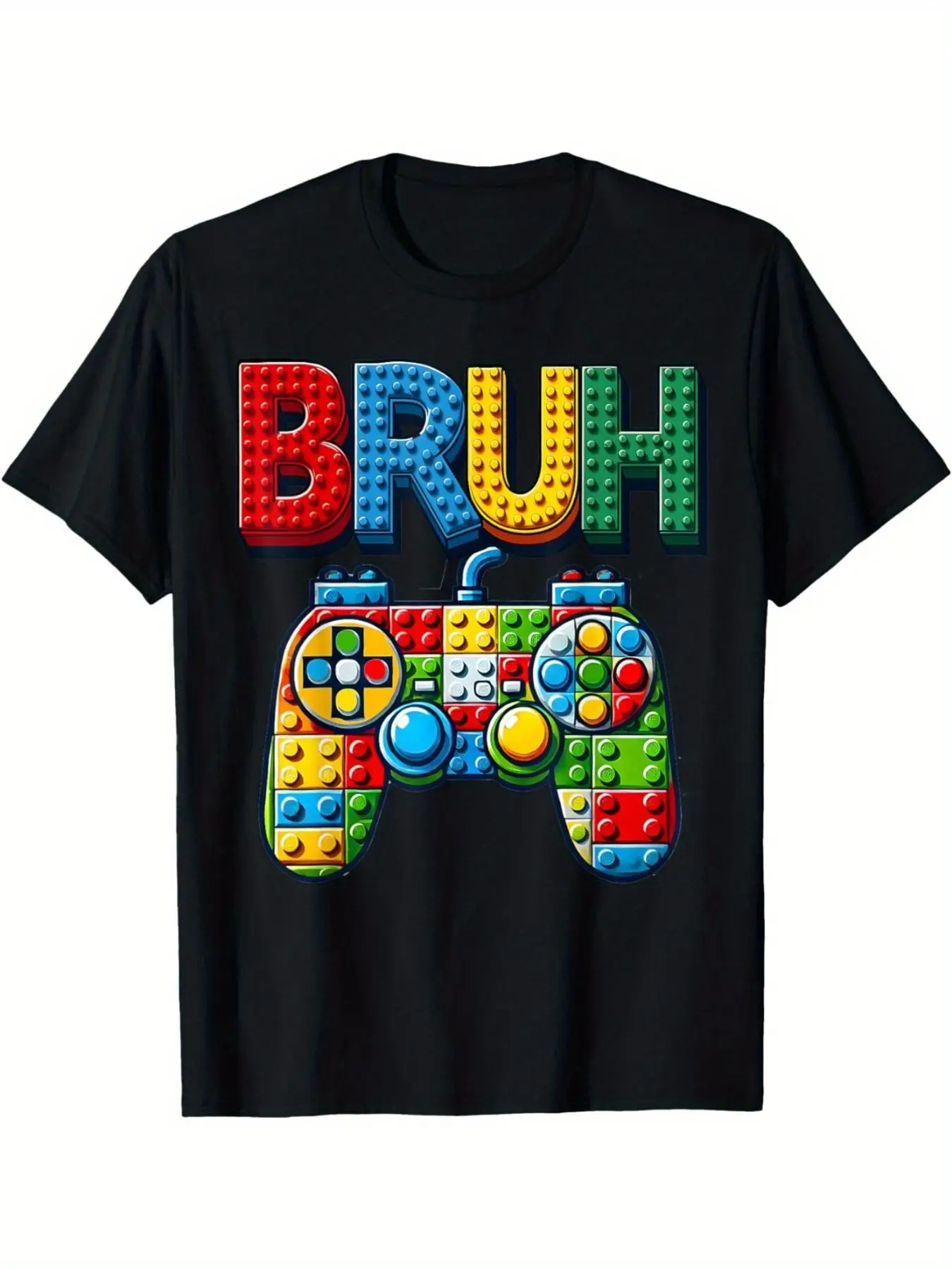 BRUH Gaming Graphic T-Shirt for Boys Aged 6-14 - Colorful Block Style Design with Video Game Controller - Fun and Playful Casual Tee for Young Gamers - Perfect for Summer Outings and Everyday Wear