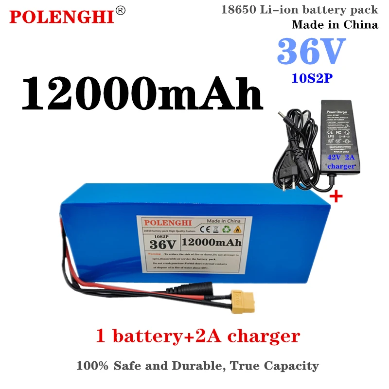 POLENGHI real capacity 10S2P 36V 12AH18650 lithium-ion battery pack, electric bicycle and scooter battery, with BMS+42V charger