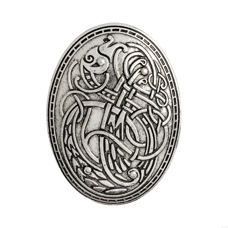 31KD Scandinavian Wolf Carved Ethnic Women Brooch Totems Badge Clothing Accessory Fashion Jewelry for Daily Wear Parties