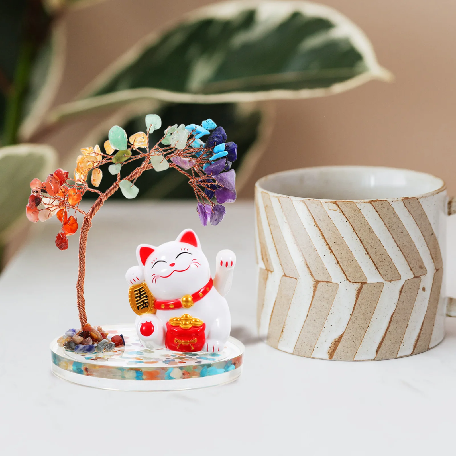

Fortune Cat Crystal Tree Decor Home Living Room Office Desk Indoor Entrance Decoration Small Tree Adornment Craft