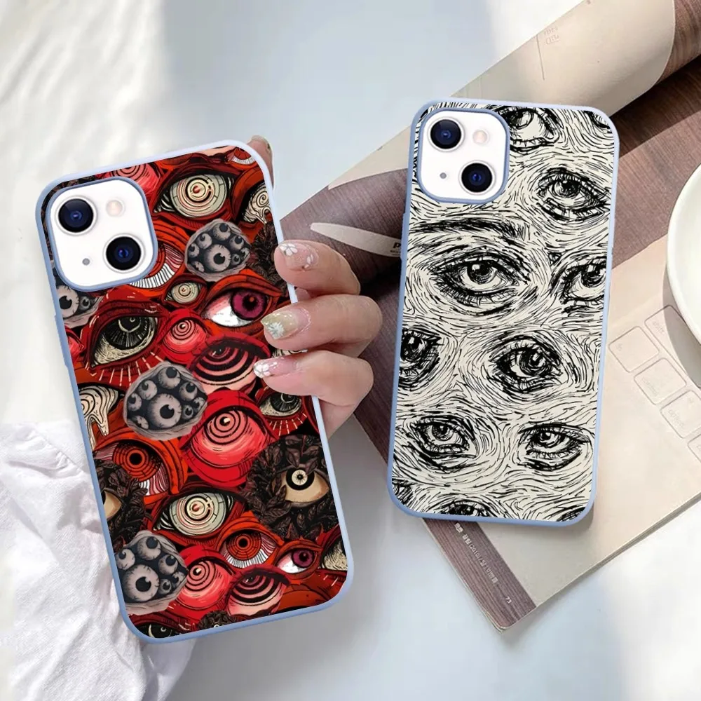 Scary Face Eyes Smiley Phone Case For IPhone 14 11 12 13 Mini Pro Xs Max 8 7 6 6S Plus X XR Solid Candy Color Case