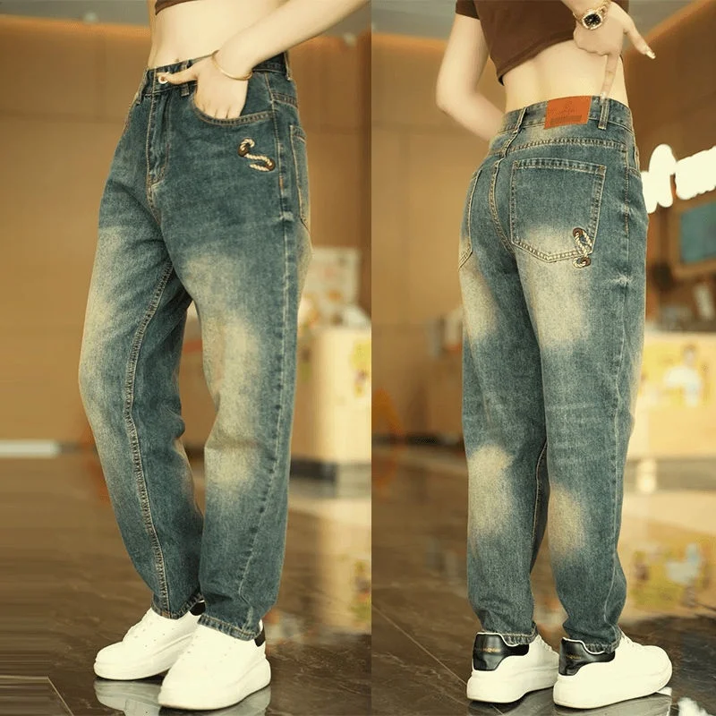 

Loose Straight Leg Men's Jeans Casual Faionable Harlan Sle mid Waist Long Cotton Pants Wear Resistant All Seasons