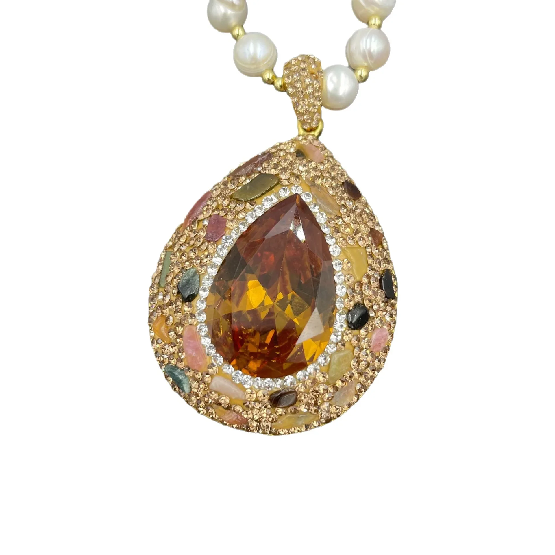Turkish sultanite color-changing stone tourmaline rough stone pearl necklace, medieval jewelry vintage dinner Europe and America