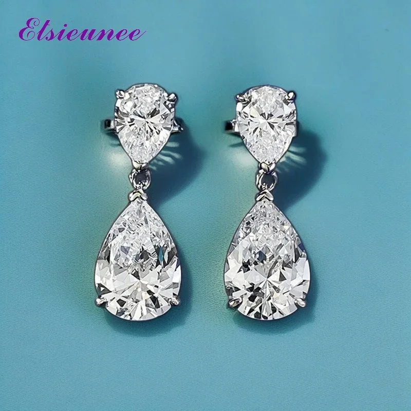 

100% 925 Sterling Silver Sparkling Pear Cut 5x7 7x10MM High Carbon Diamond Drop Earrings Wedding Engagement Jewelry for Women