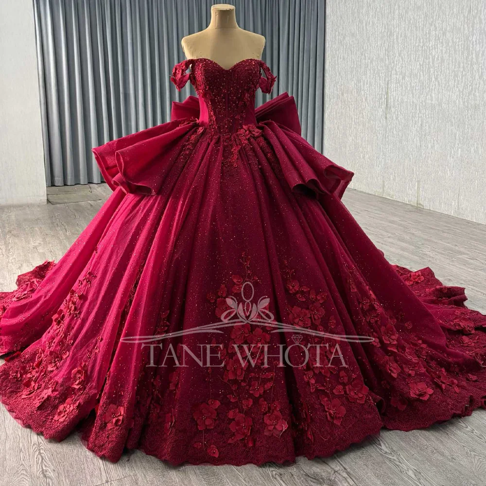Sweetheart Off Shoulder Wine Red Quinceanera Dress For Women  Lace Up Back Beaded Appliques Sequined Princess Gown